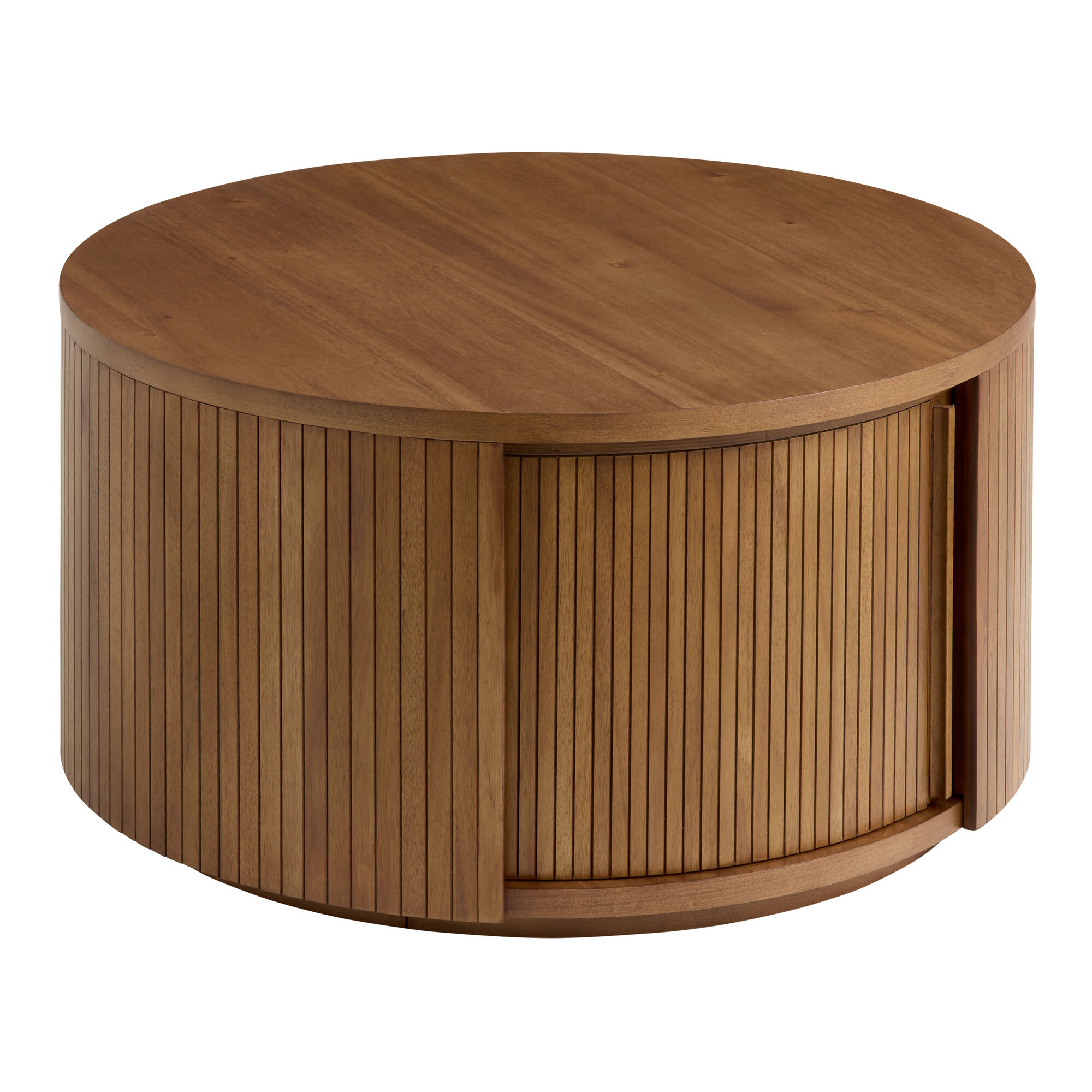 Russo Round Fluted Wood Coffee Table with Storage