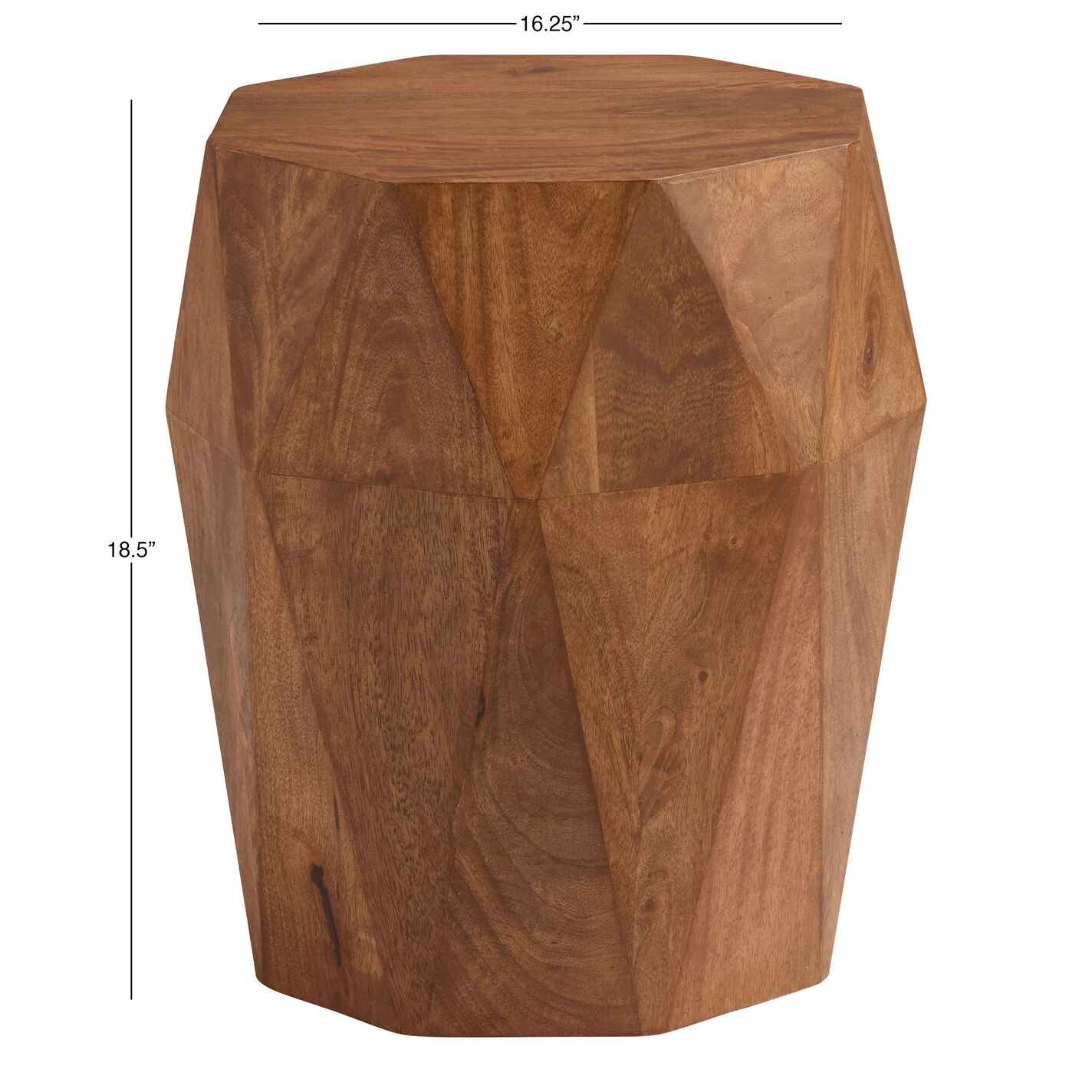 Wayland Warm Honey Carved Wood Faceted End Table