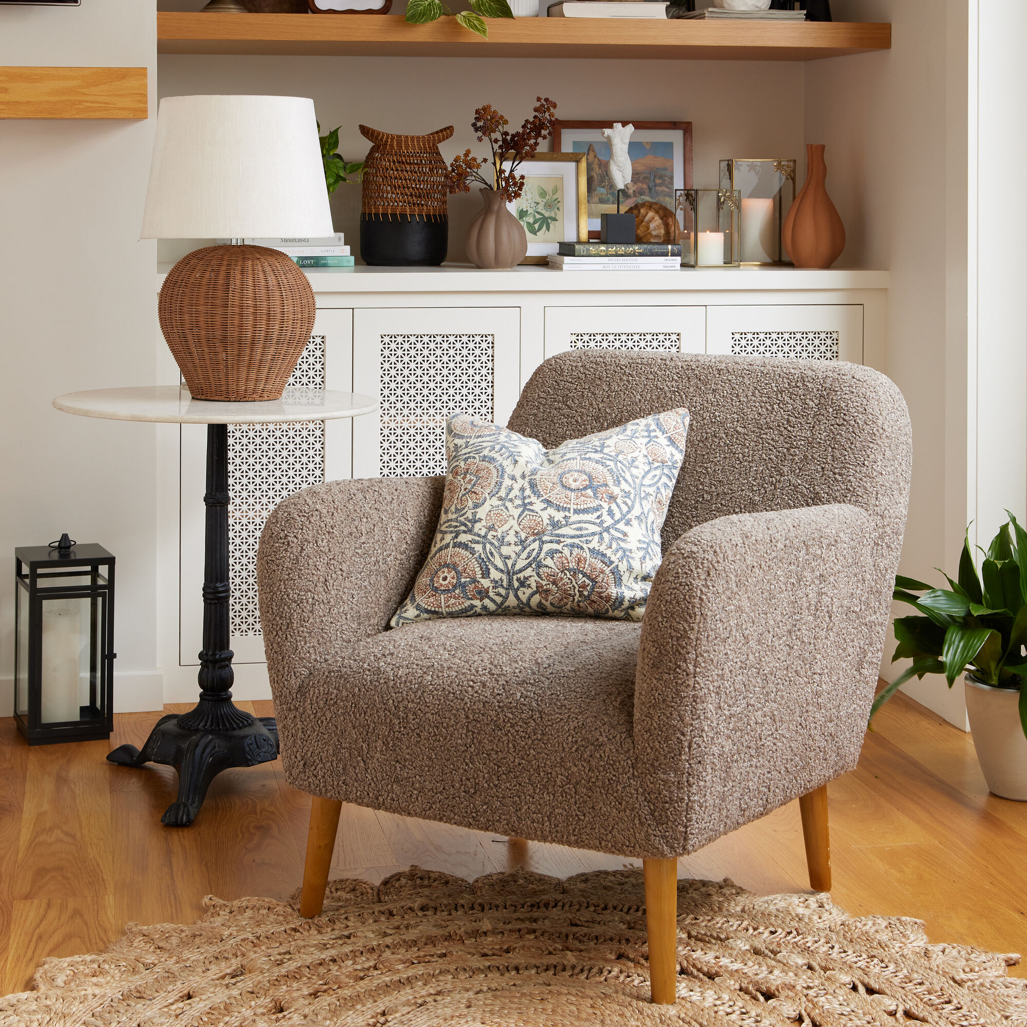 Round White Marble and Black Metal Bistro Side Table