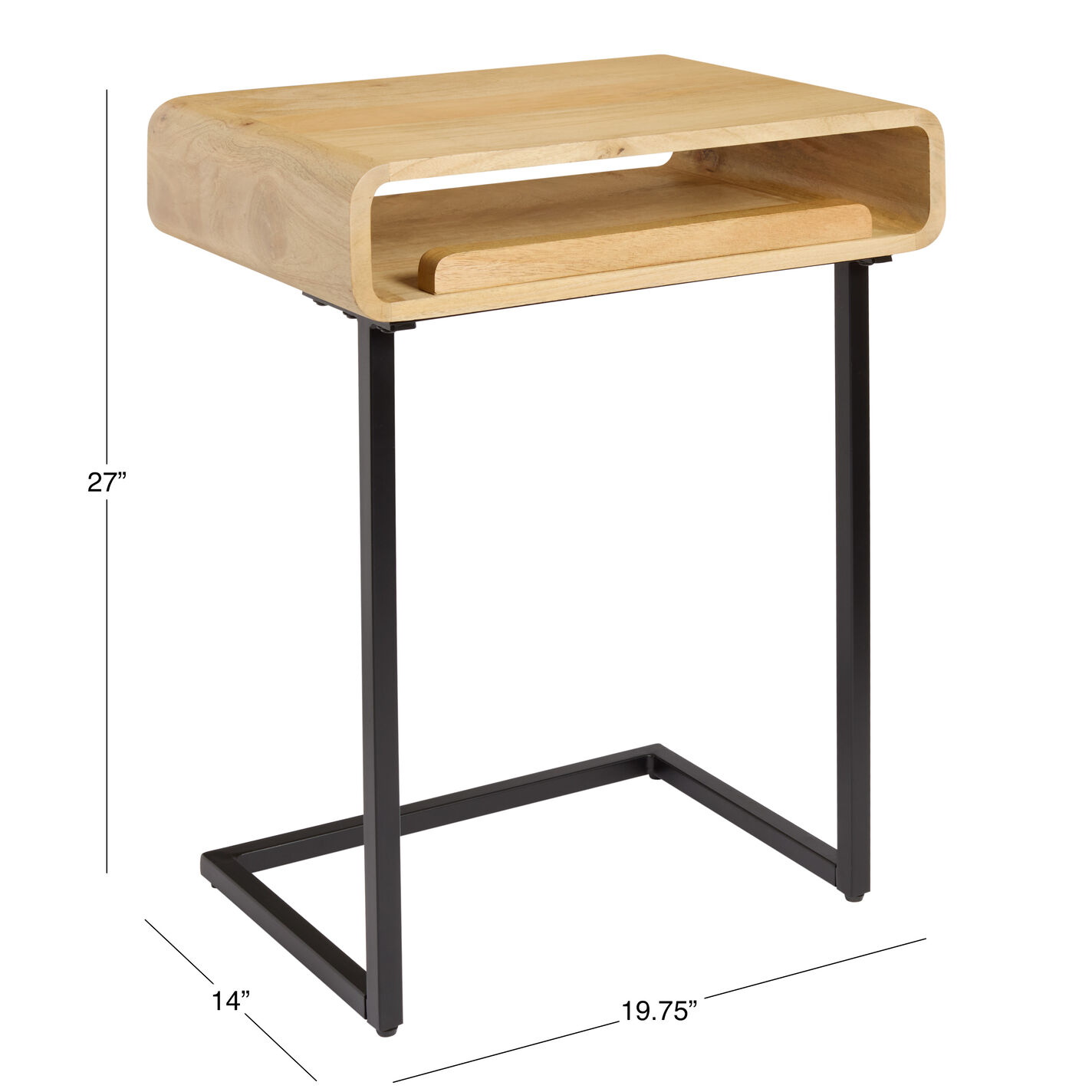 Ballard Natural Wood and Black Metal Laptop C Table with Shelf