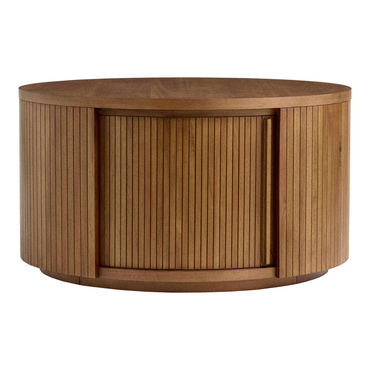 Russo Round Fluted Wood Coffee Table with Storage