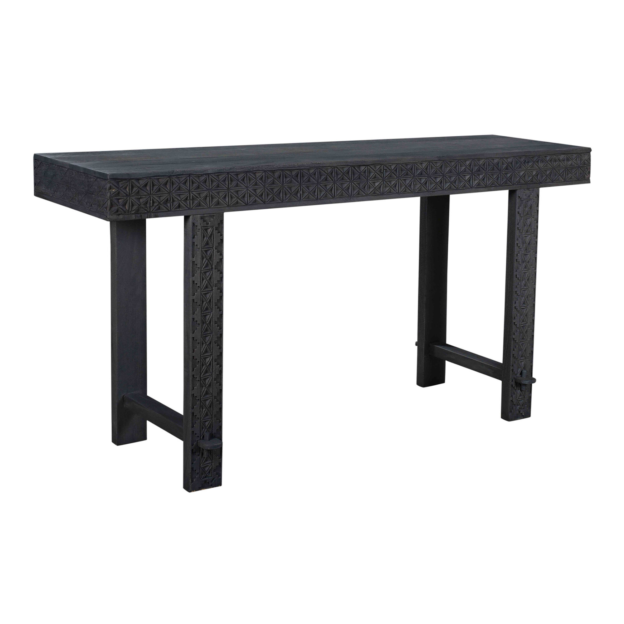 Rakesh Dark Gray Reclaimed Wood Carved Console Table