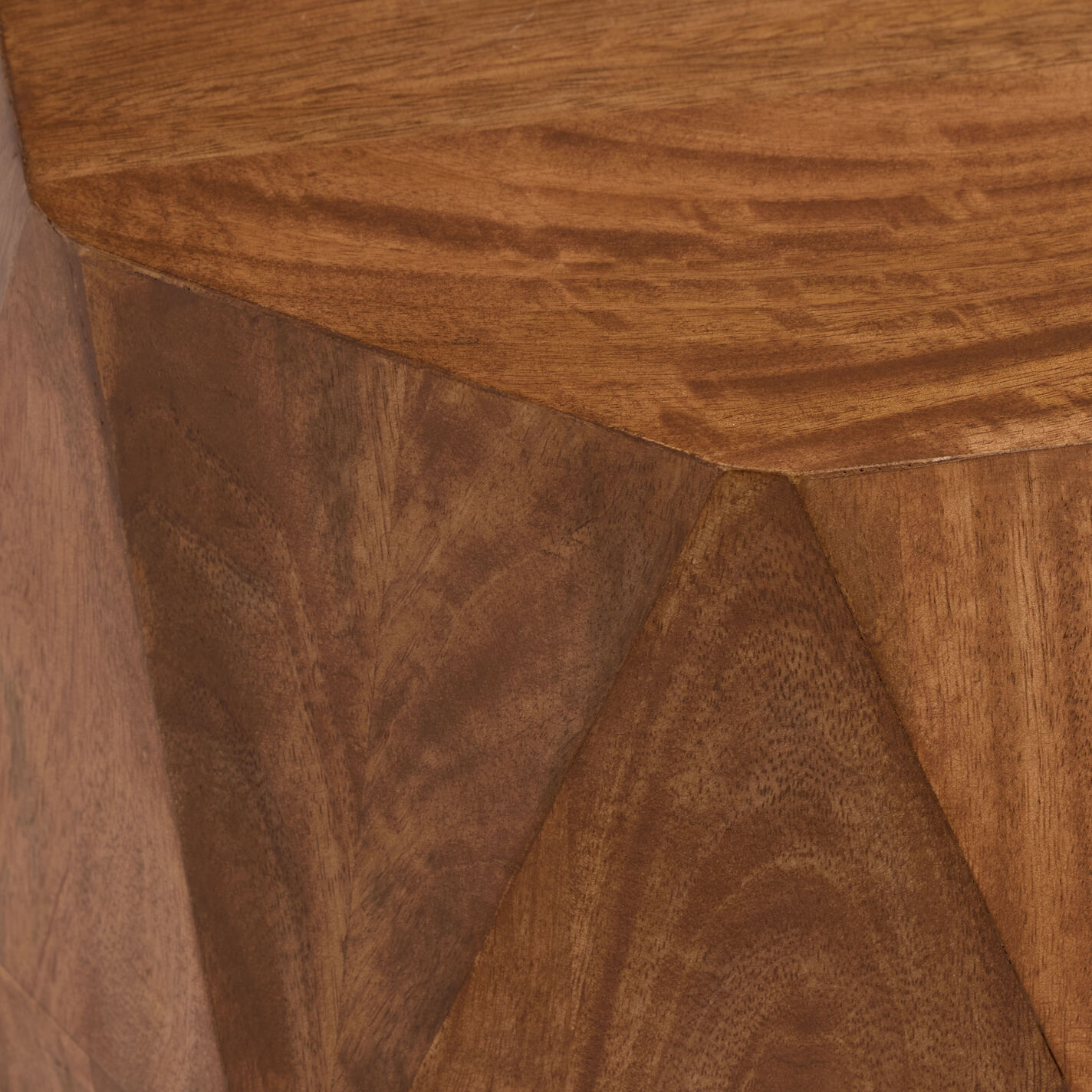 Wayland Warm Honey Carved Wood Faceted End Table