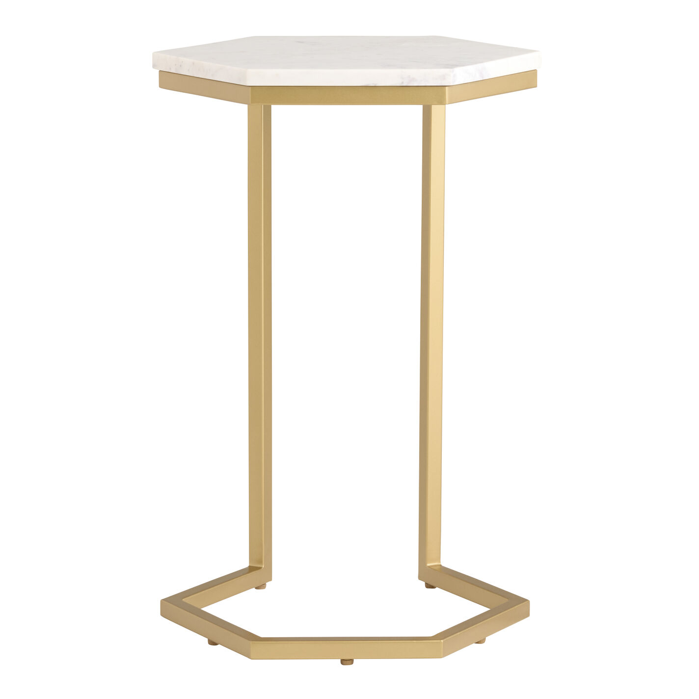 Auburn White Marble and Gold Metal Hexagon Side Table