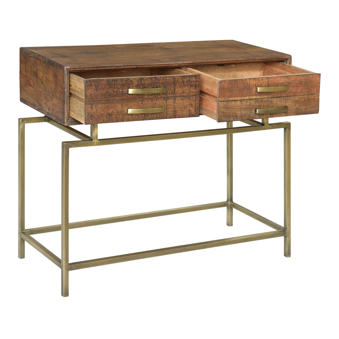Lanark Natural Wood and Metal Console Table with Drawers