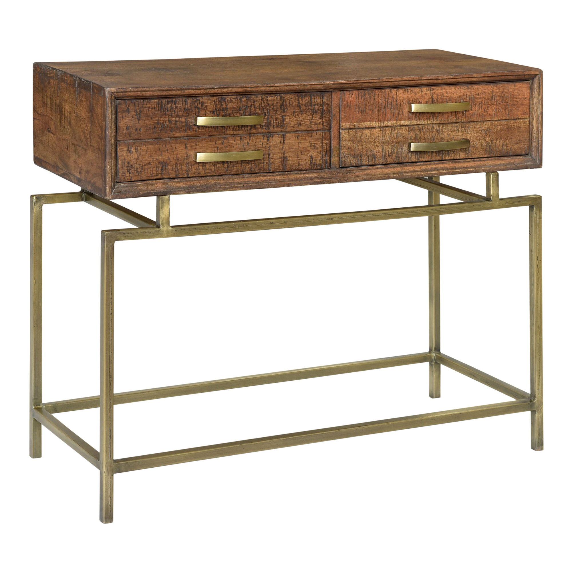 Lanark Natural Wood and Metal Console Table with Drawers