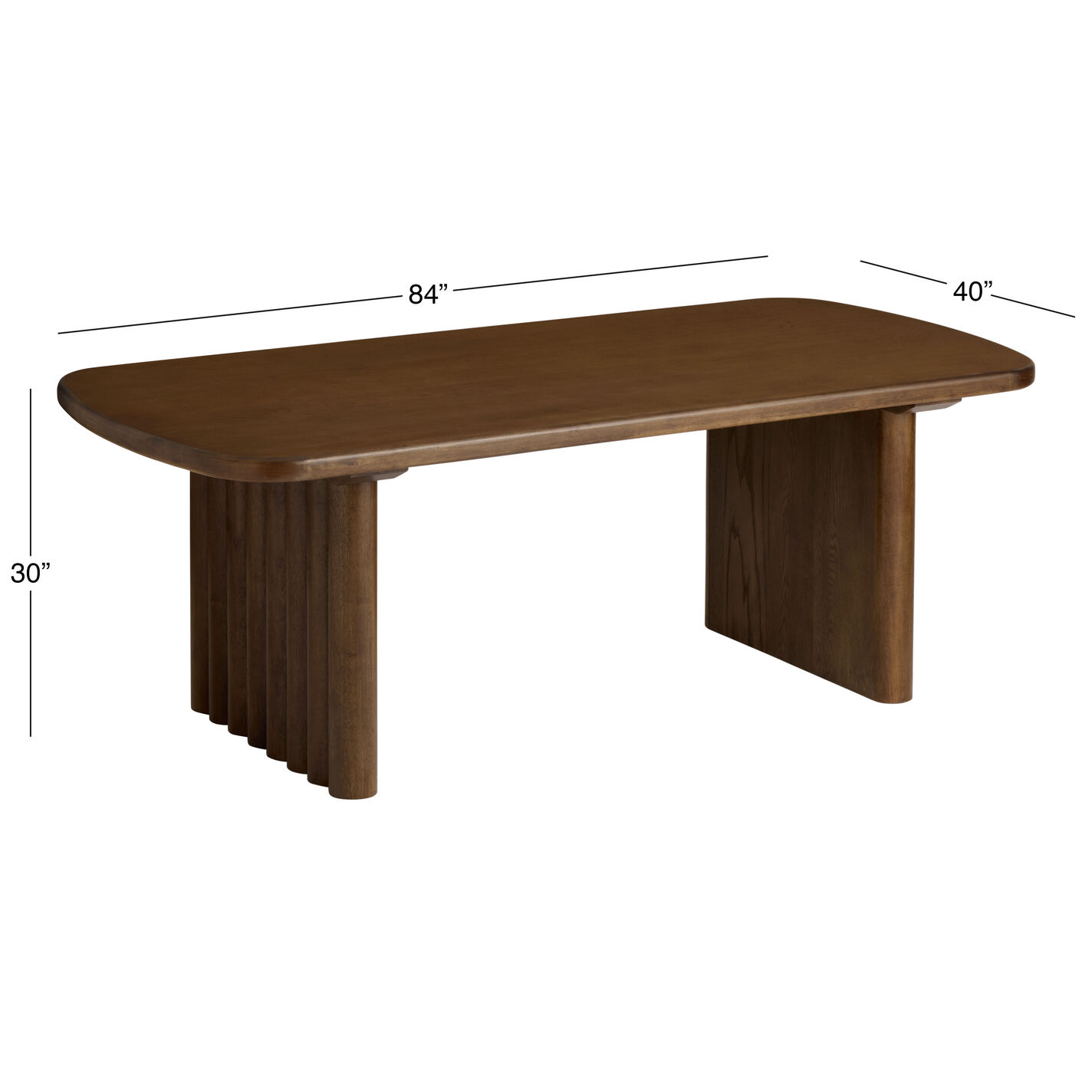 Arnett Umber Brown Wood Fluted Mid Century Dining Table