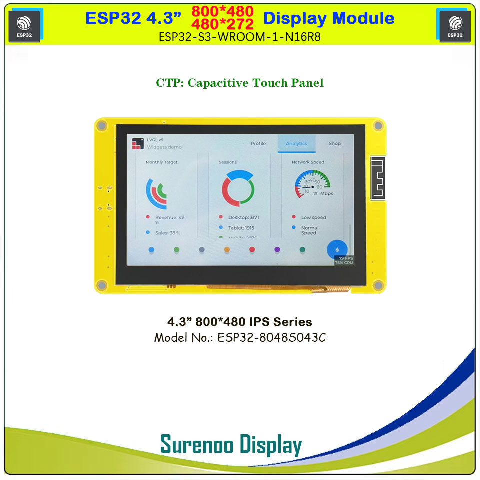 Reviews esp32 display 4 3 inch 800 480 ips esp32 8048s043 480 272 tn