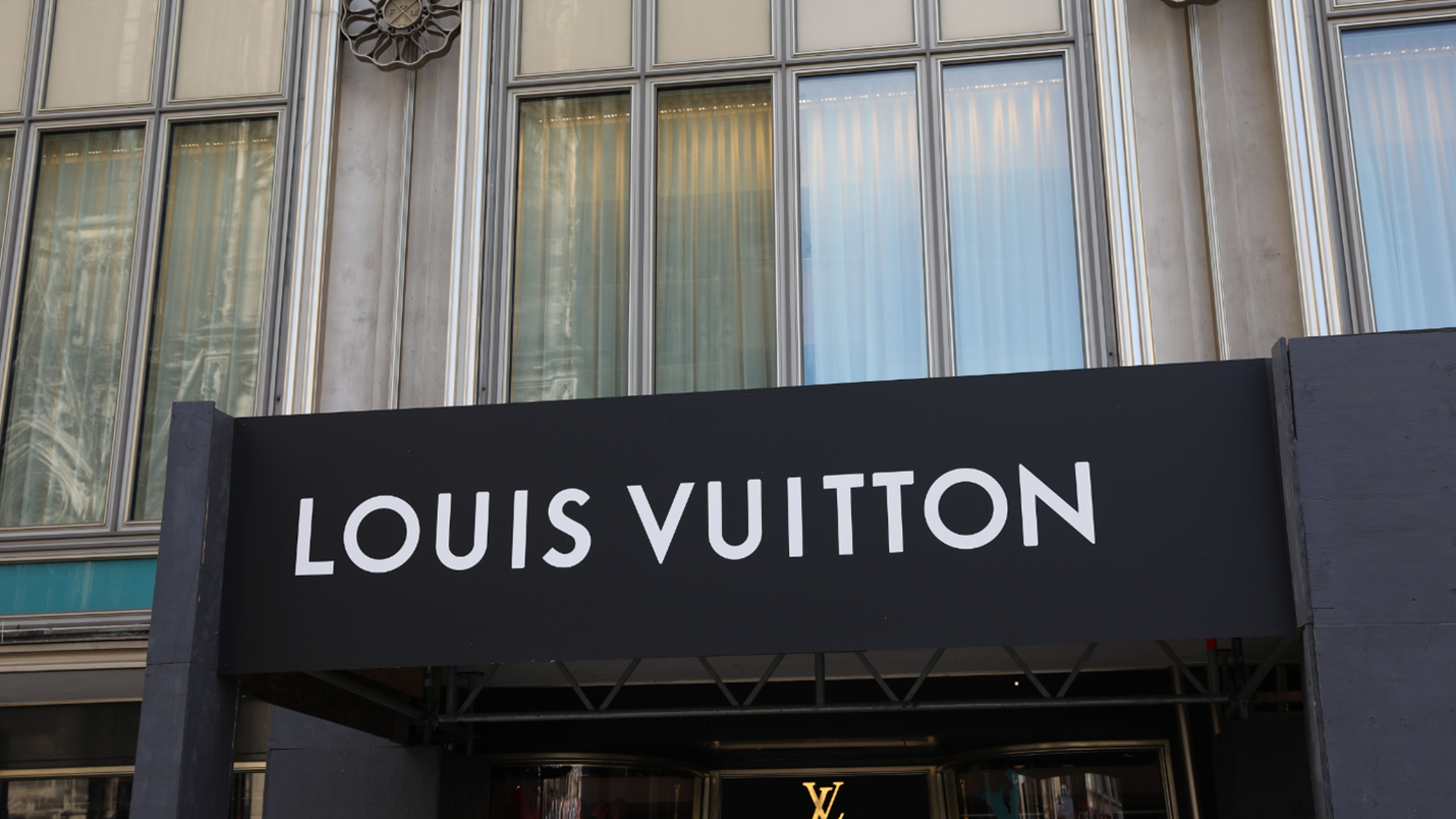 Close up view of louis Vuitton outlet from outside