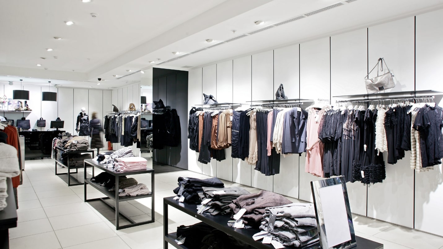 Inside view of luxury brand outlet