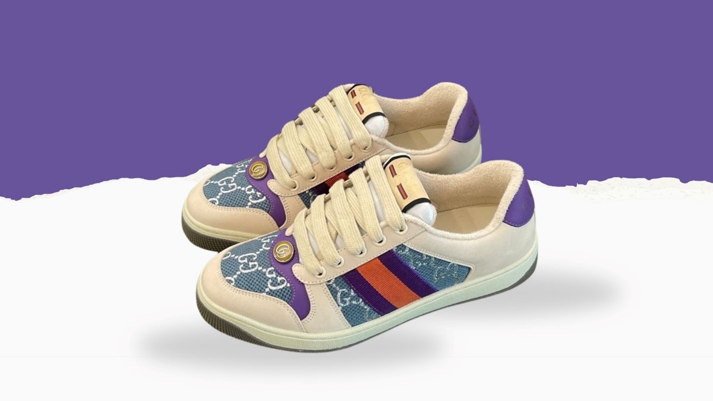 Close up view of Gulina Online Shoes in purple background