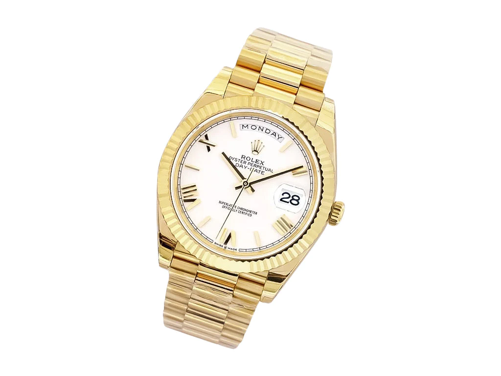 Day-Date 40 Yellow Gold 'President' with White Dial (Roman Numerals) and Fluted Bezel