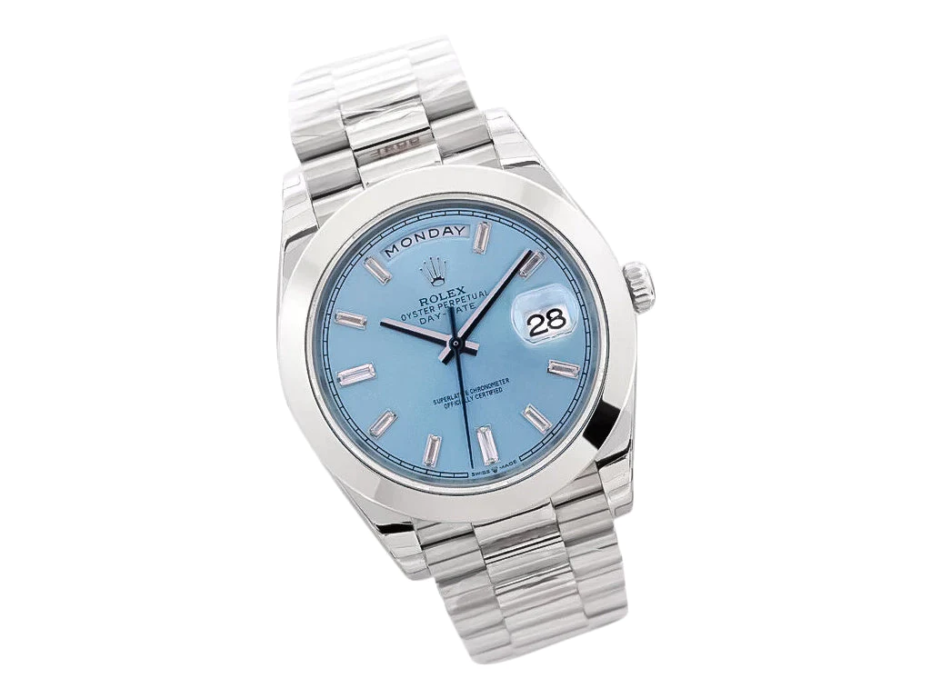 Day-Date 40 Platinum 'President' with Ice Blue Diamond Dial and Smooth Bezel