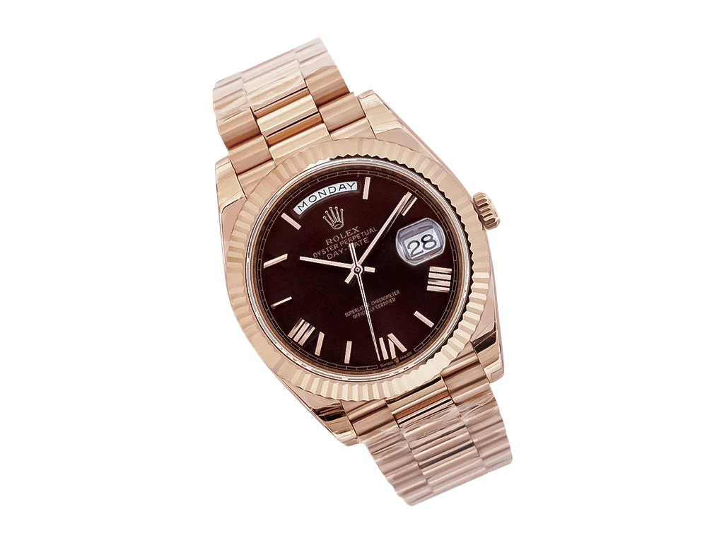 Day-Date 40 Rose Gold 'President' with Chocolate Dial (Roman Numerals) and Fluted Bezel