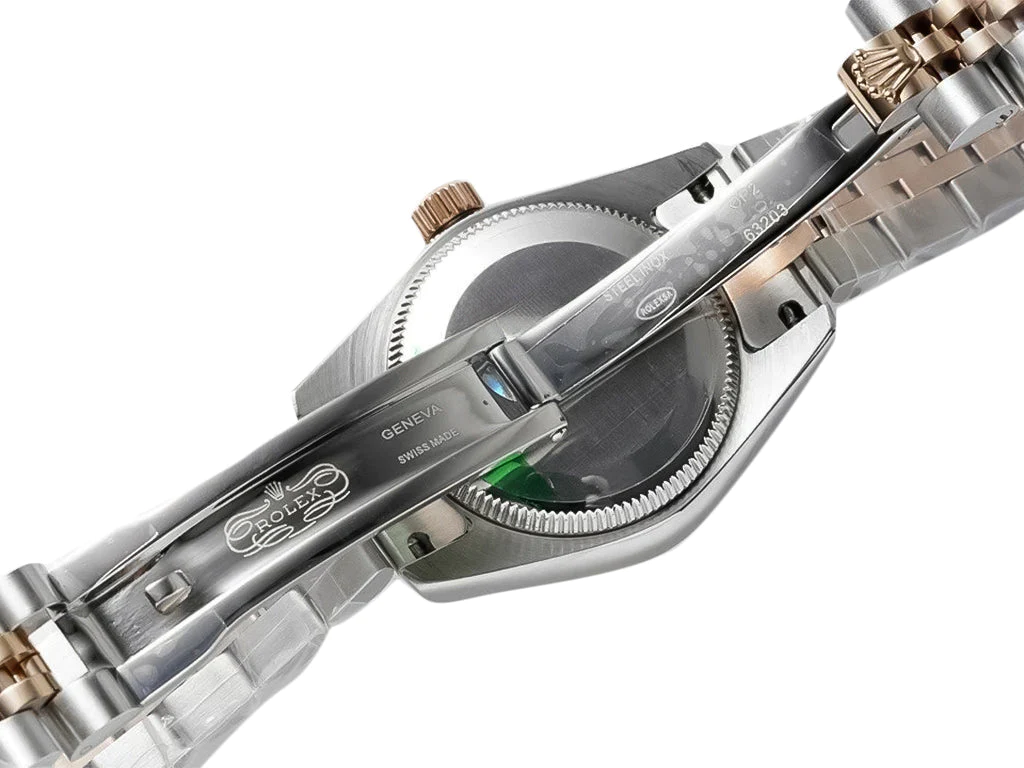 Lady-Datejust 28 Two Tone Rose Gold on Jubilee with Green Diamond Dial and Diamond Bezel