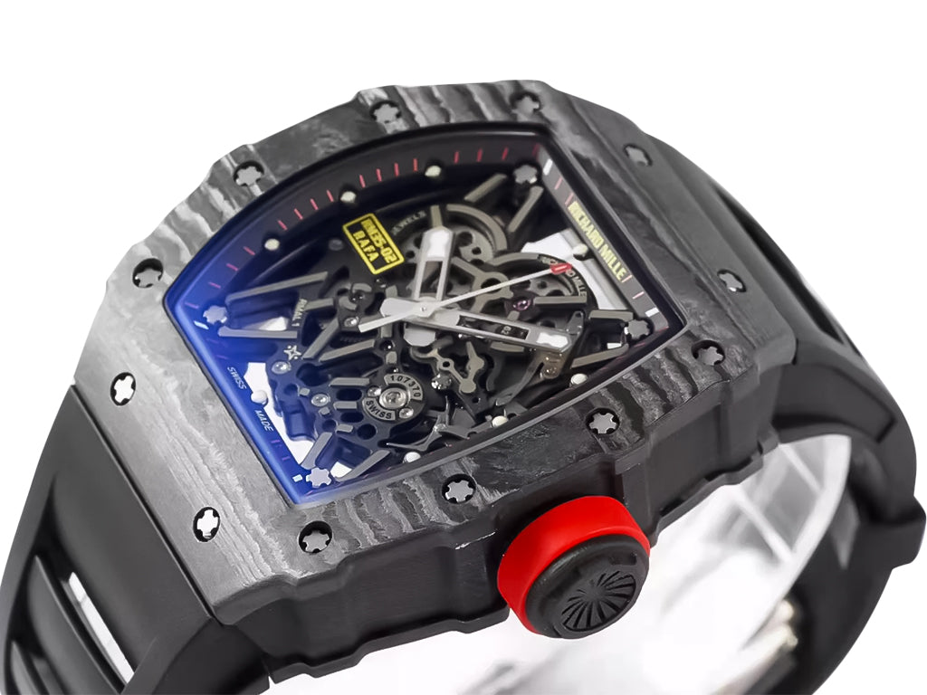 RM 35-02 Rafa Black Bezel Red Markers Black Rubber Strap (49mm)