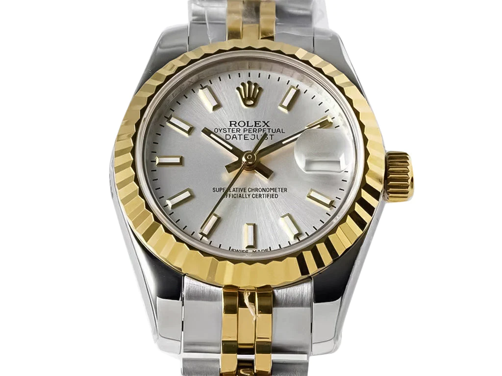 Lady-Datejust 28 Two Tone Yellow Gold on Jubilee with Silver Dial and Fluted Bezel