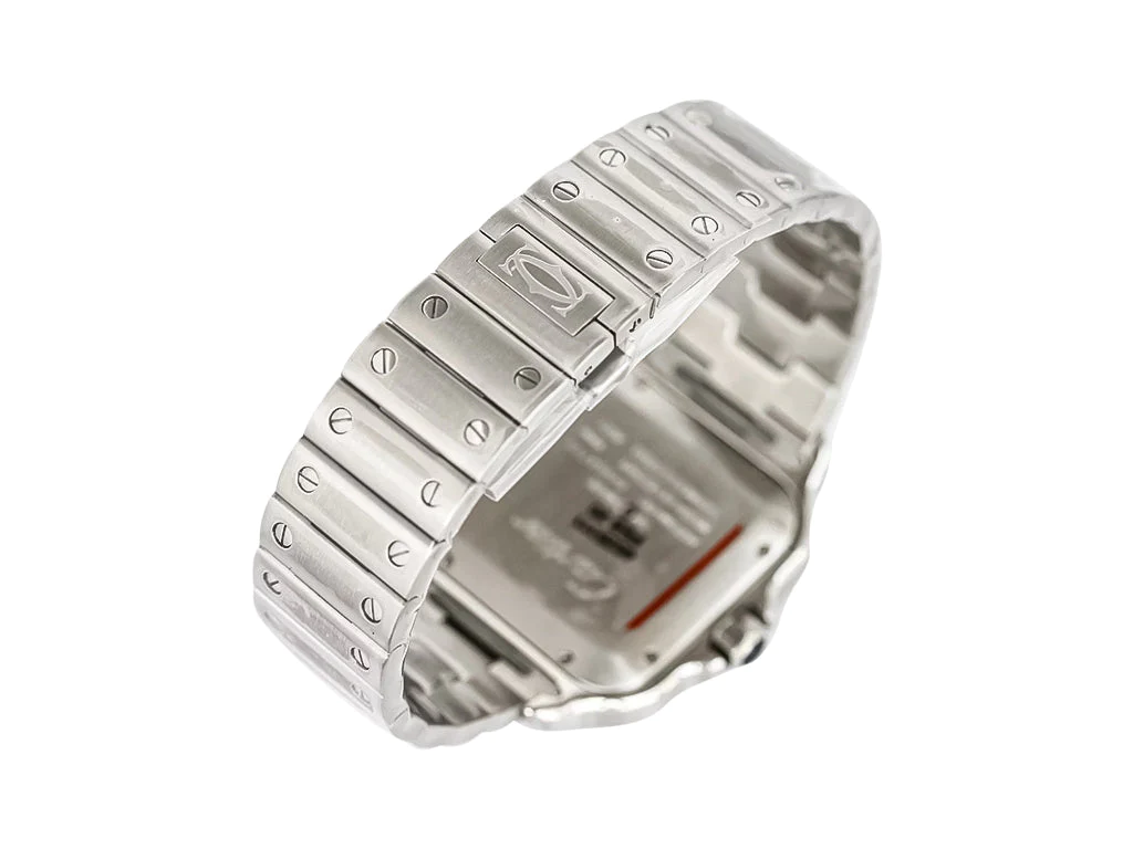 Santos Large Stainless Steel with White Dial and Blue Bezel (40mm)