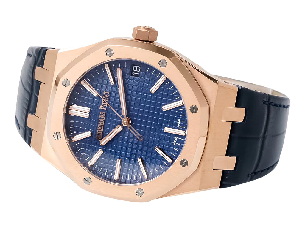 Royal Oak Pink Gold '50th Anniversary' with Blue Dial and Leather Strap (41mm)