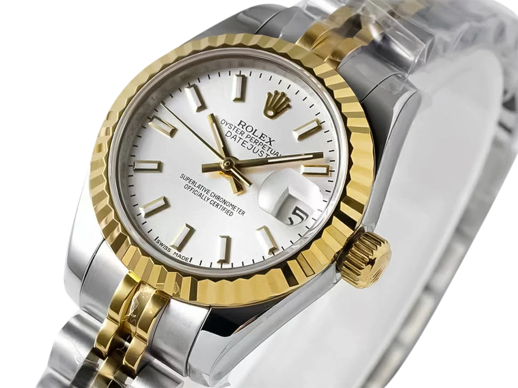 Lady-Datejust 28 Two Tone Yellow Gold on Jubilee with Silver Dial and Fluted Bezel