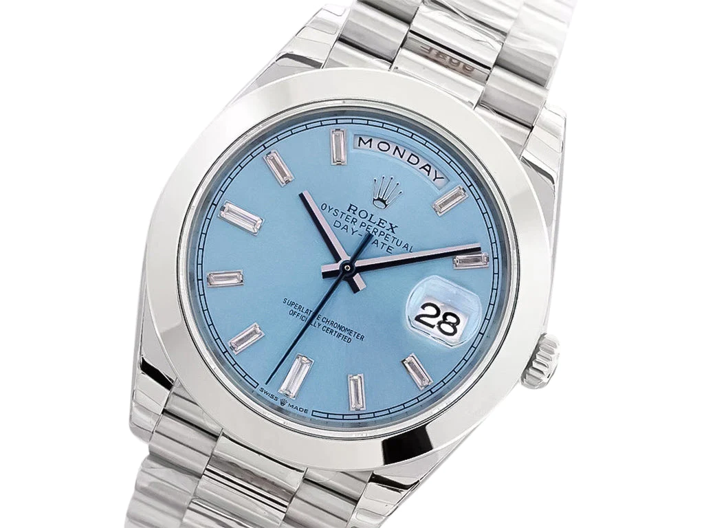Day-Date 40 Platinum 'President' with Ice Blue Diamond Dial and Smooth Bezel