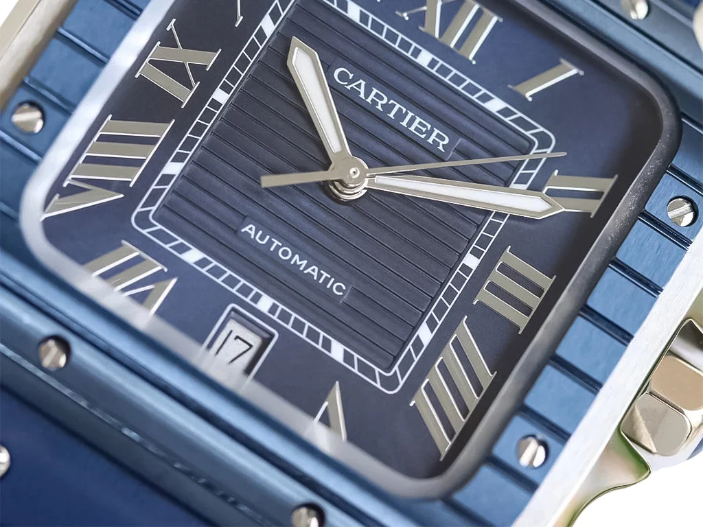 Santos Large Stainless Steel with Blue Dial and Blue Bezel (Rubber Strap) (40mm)