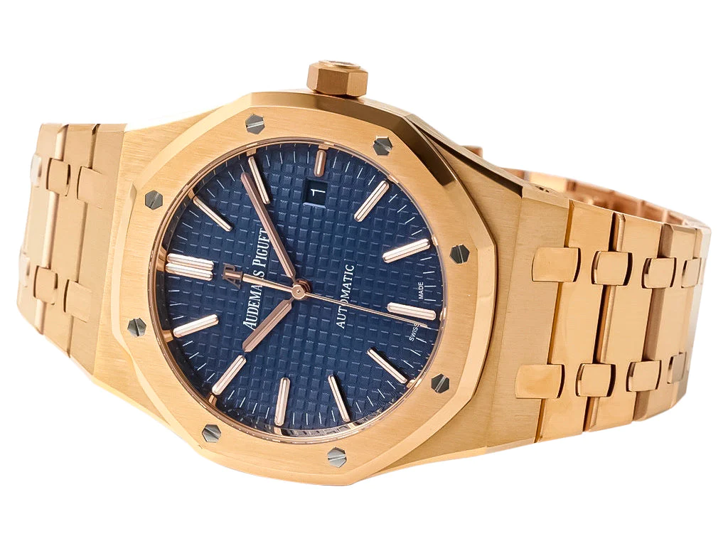Royal Oak 41mm Pink Gold with Blue Dial , 1:1 Super Homage Watch- 15400