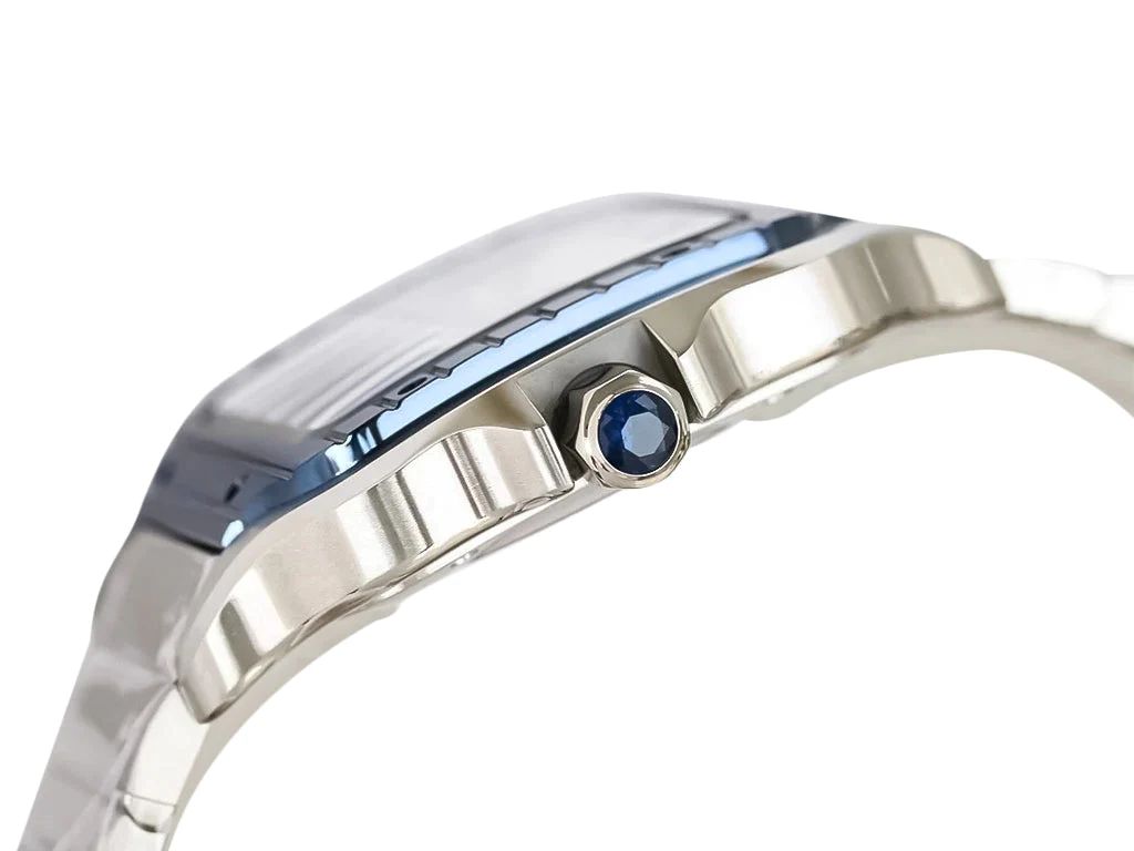 Santos Large Stainless Steel with White Dial and Blue Bezel (40mm)