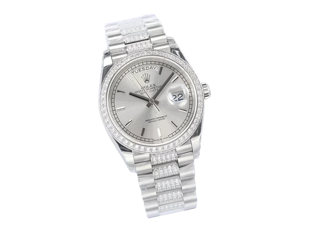 Day-Date 36 Stainless Steel 'President' with Silver Dial and Diamond Bezel