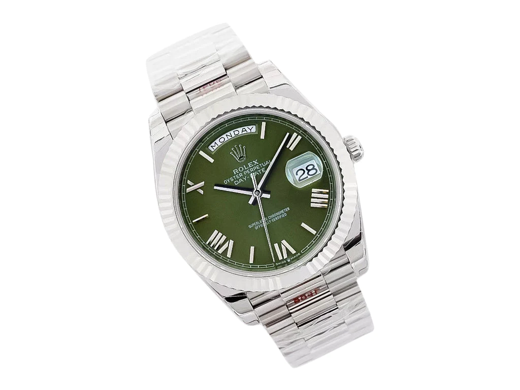 Day-Date 40 White Gold 'President' with Green Dial (Roman Numerals) and Fluted Bezel