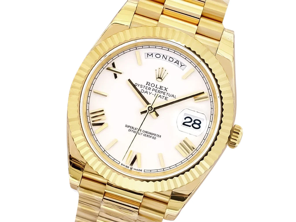 Day-Date 40 Yellow Gold 'President' with White Dial (Roman Numerals) and Fluted Bezel