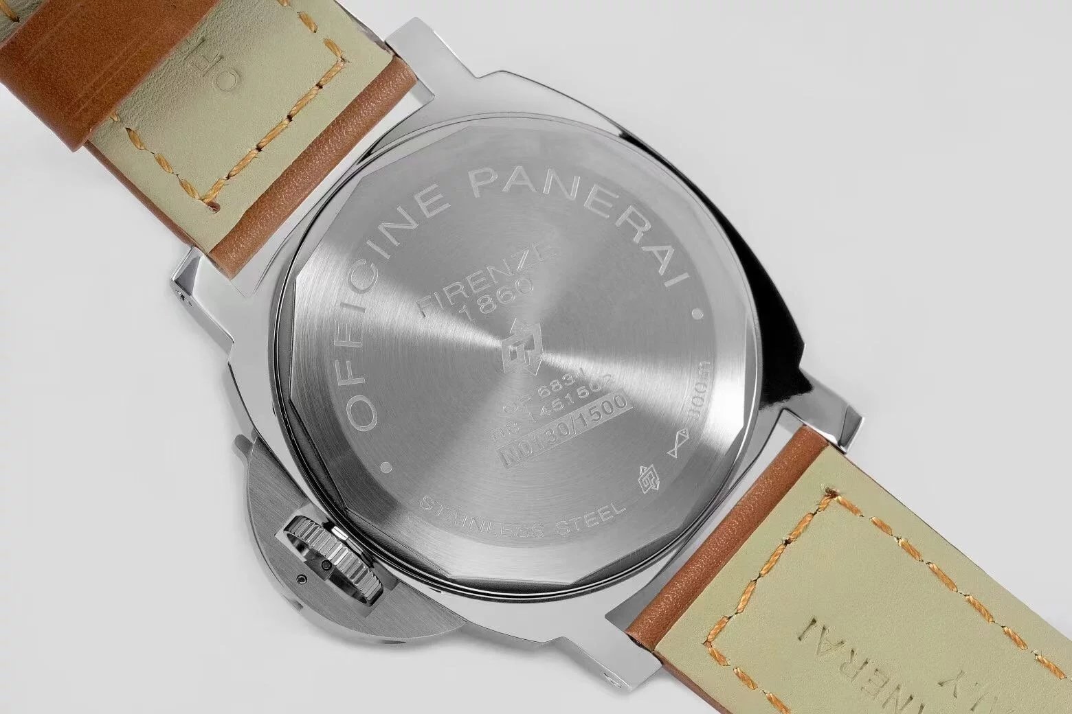 Luminor Marina Logo Stainless Steel with Black Dial and Brown Leather Strap (44mm)