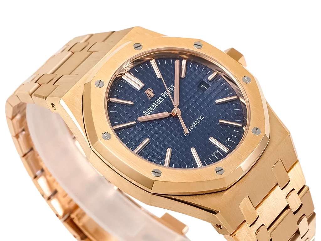 Royal Oak 41mm Pink Gold with Blue Dial , 1:1 Super Homage Watch- 15400