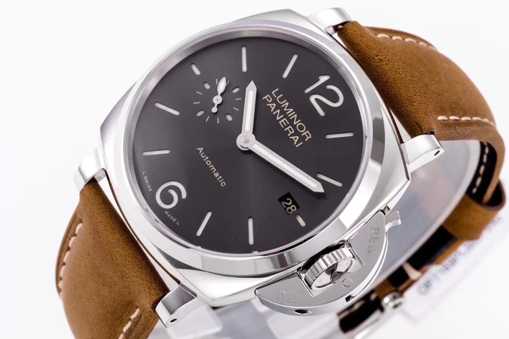 Luminor Due 42 3 Days Date Stainless Steel Case with Grey Sunburst Dial and brown strap (38mm)