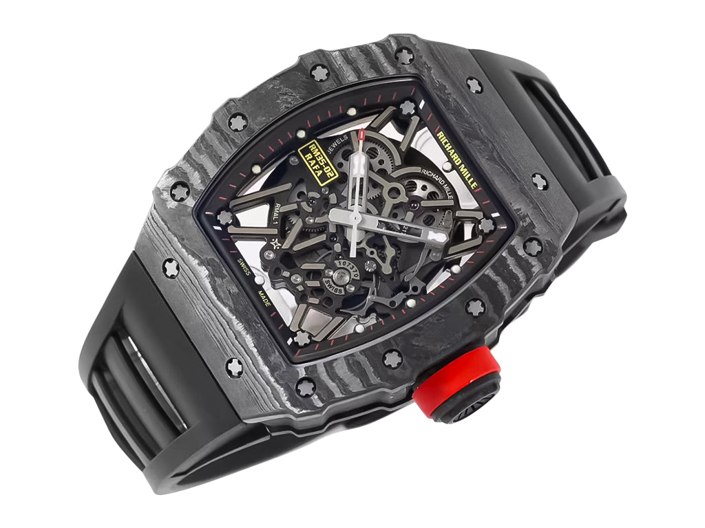 RM 35-02 Rafa Black Bezel Red Markers Black Rubber Strap (49mm)