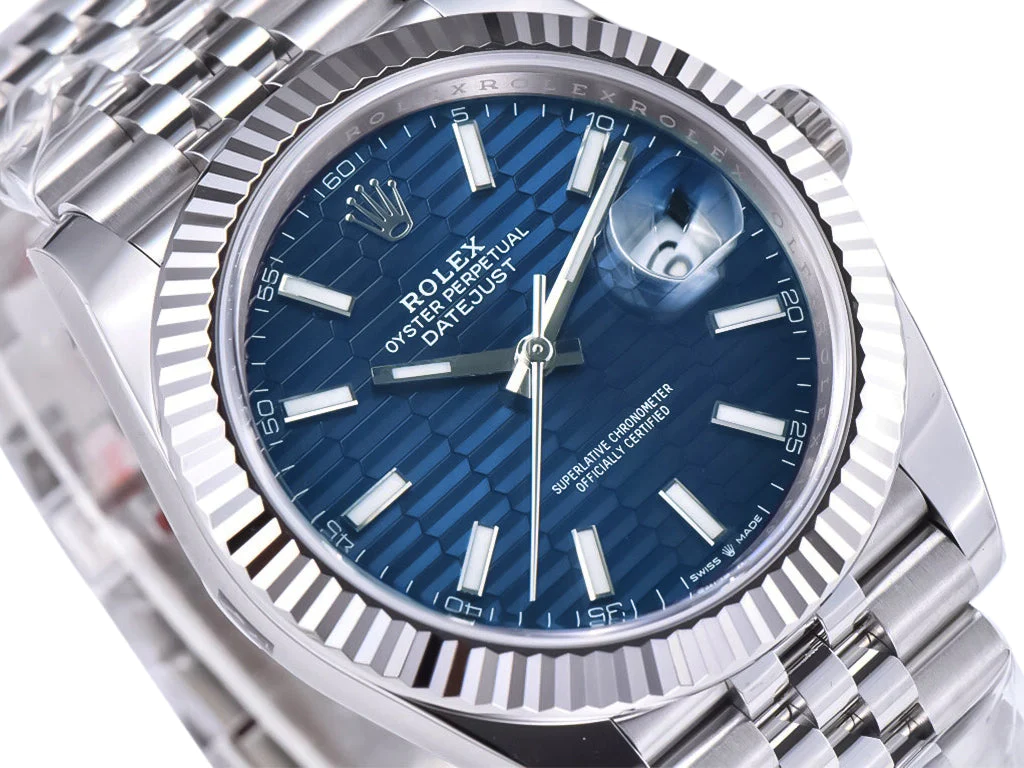 Datejust 41 Stainless Steel on Jubilee with Fluted Motif Blue Dial and Fluted Bezel