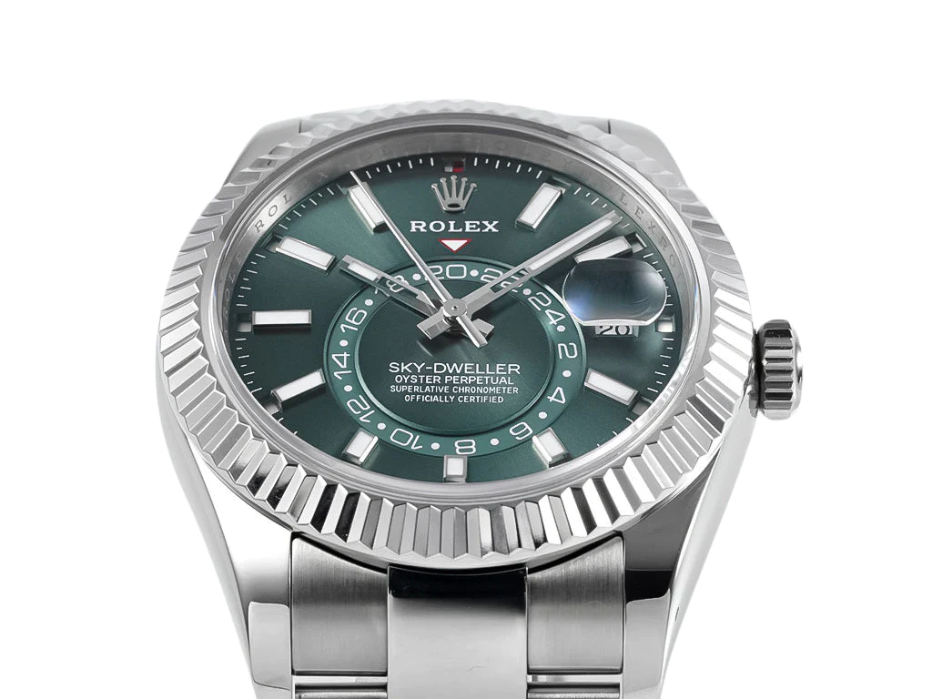 Sky-Dweller Stainless Steel on Oyster with Green Dial and Fluted Bezel