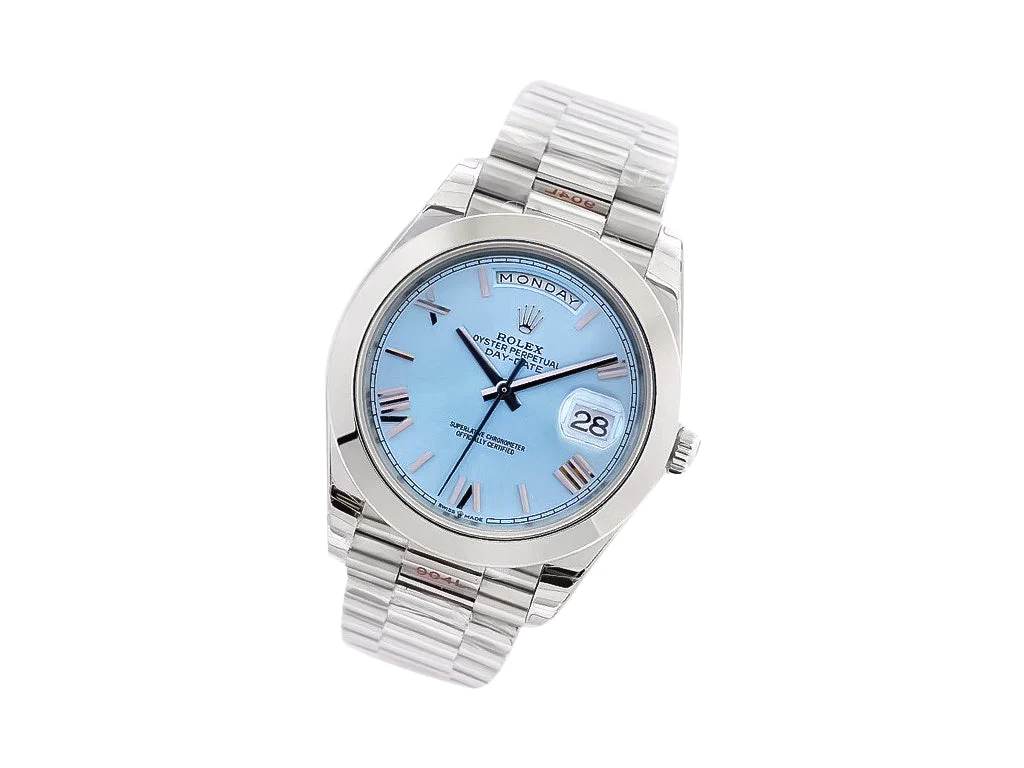 Day-Date 40 Platinum 'President' with Ice Blue Dial (Roman Numerals) and Smooth Bezel