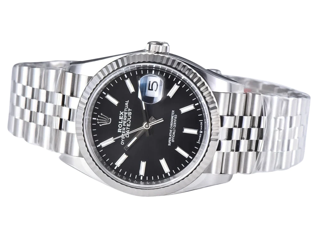 Datejust 36 Stainless Steel on Jubilee with Black Dial and Fluted Bezel