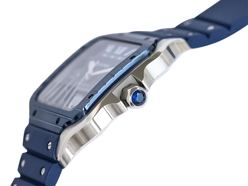 Santos Large Stainless Steel with Blue Dial and Blue Bezel (Rubber Strap) (40mm)