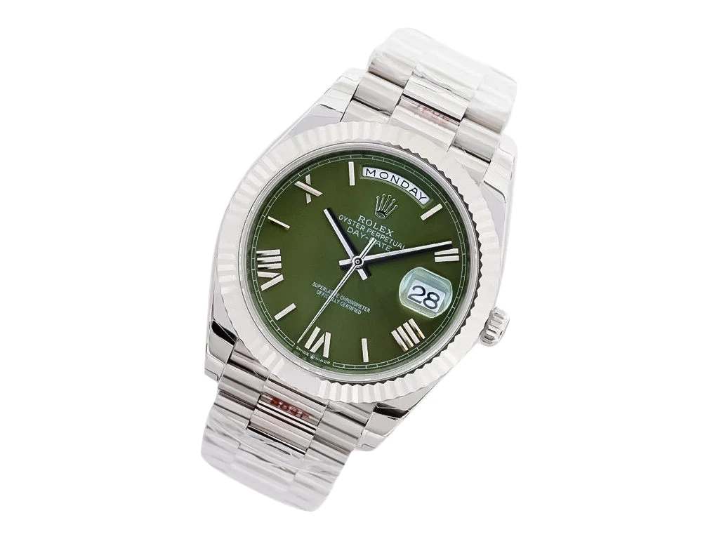 Day-Date 40 White Gold 'President' with Green Dial (Roman Numerals) and Fluted Bezel