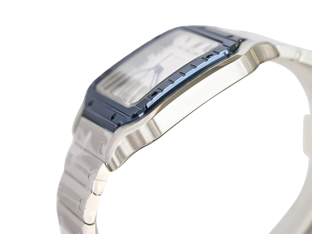 Santos Large Stainless Steel with White Dial and Blue Bezel (40mm)