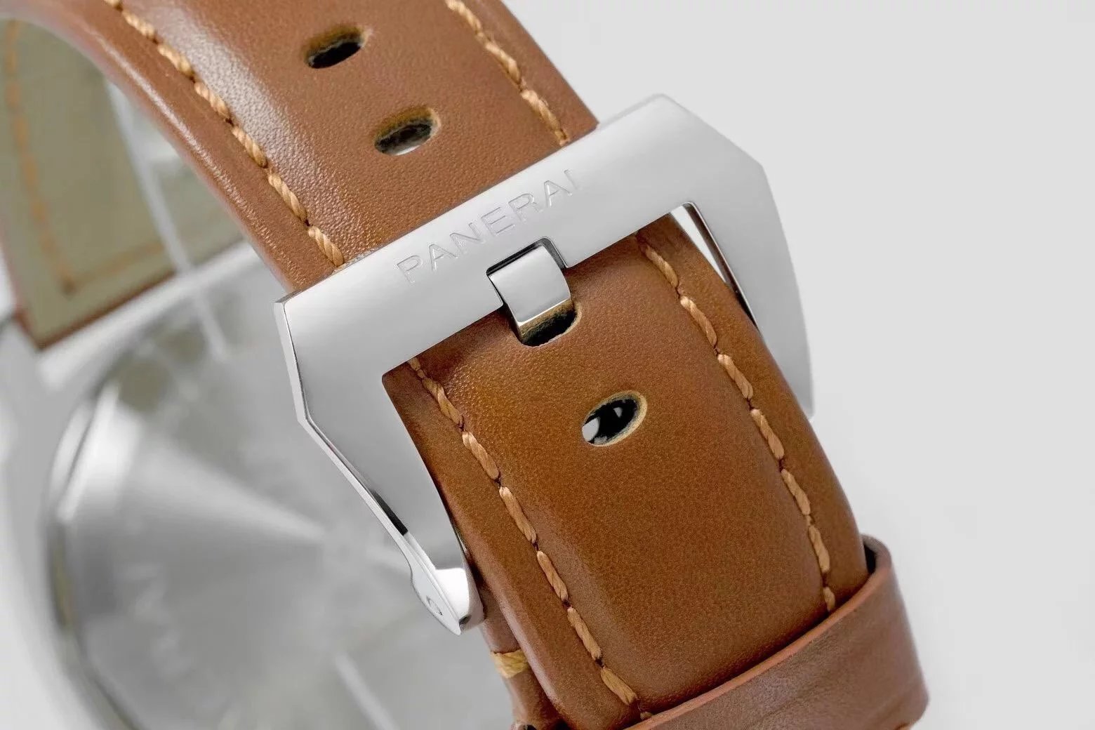 Luminor Marina Logo Stainless Steel with Black Dial and Brown Leather Strap (44mm)