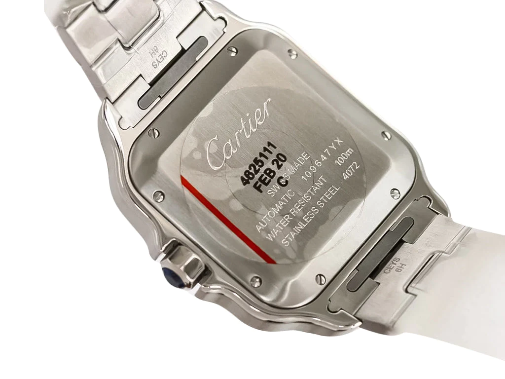 Santos Large Stainless Steel with White Dial and Blue Bezel (40mm)