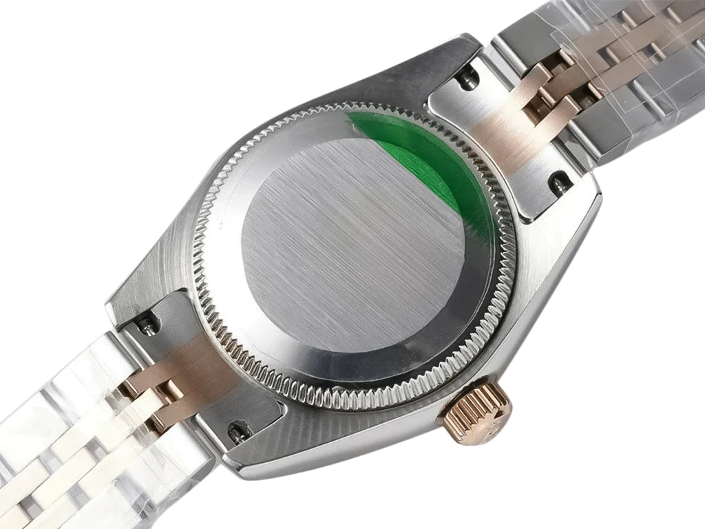 Lady-Datejust 28 Two Tone Rose Gold on Jubilee with Green Diamond Dial and Diamond Bezel