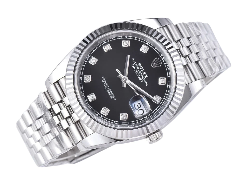 Datejust 41 Stainless Steel on Jubilee with Diamond Black Dial and Fluted Bezel