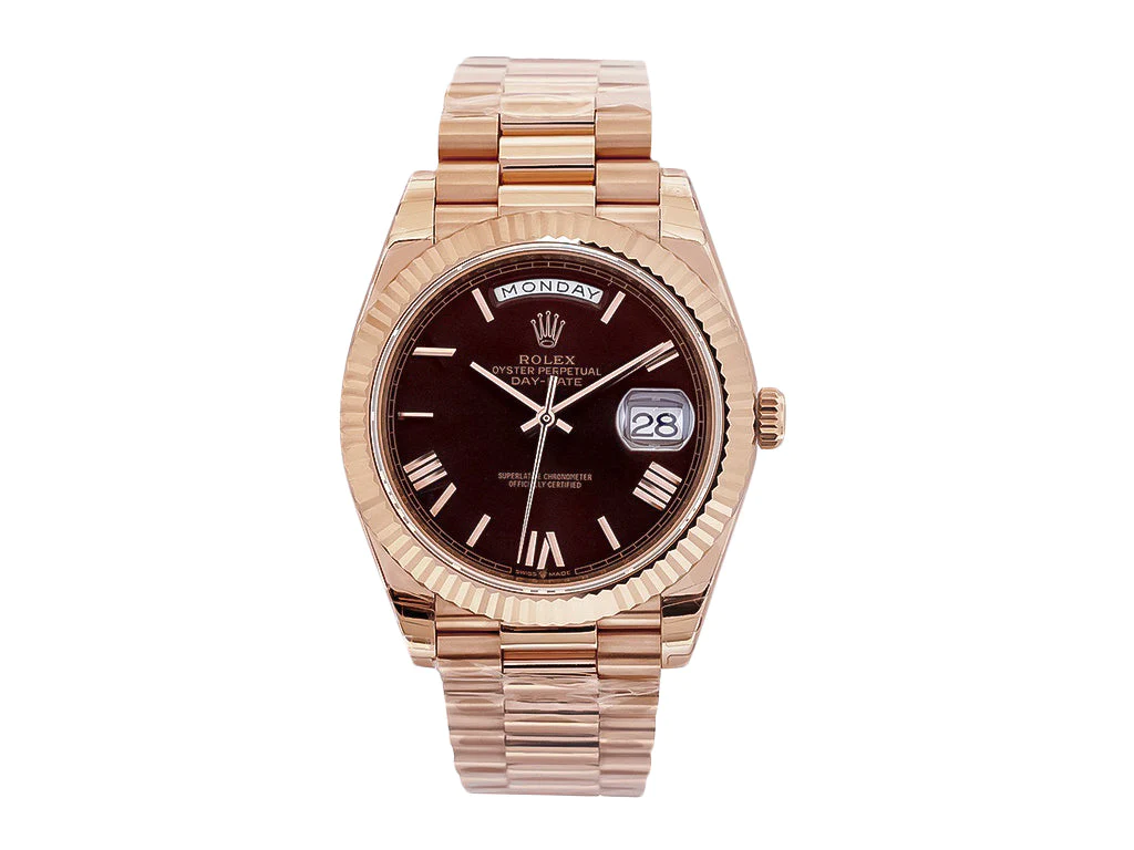 Day-Date 40 Rose Gold 'President' with Chocolate Dial (Roman Numerals) and Fluted Bezel