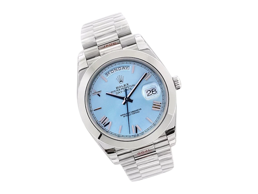 Day-Date 40 Platinum 'President' with Ice Blue Dial (Roman Numerals) and Smooth Bezel