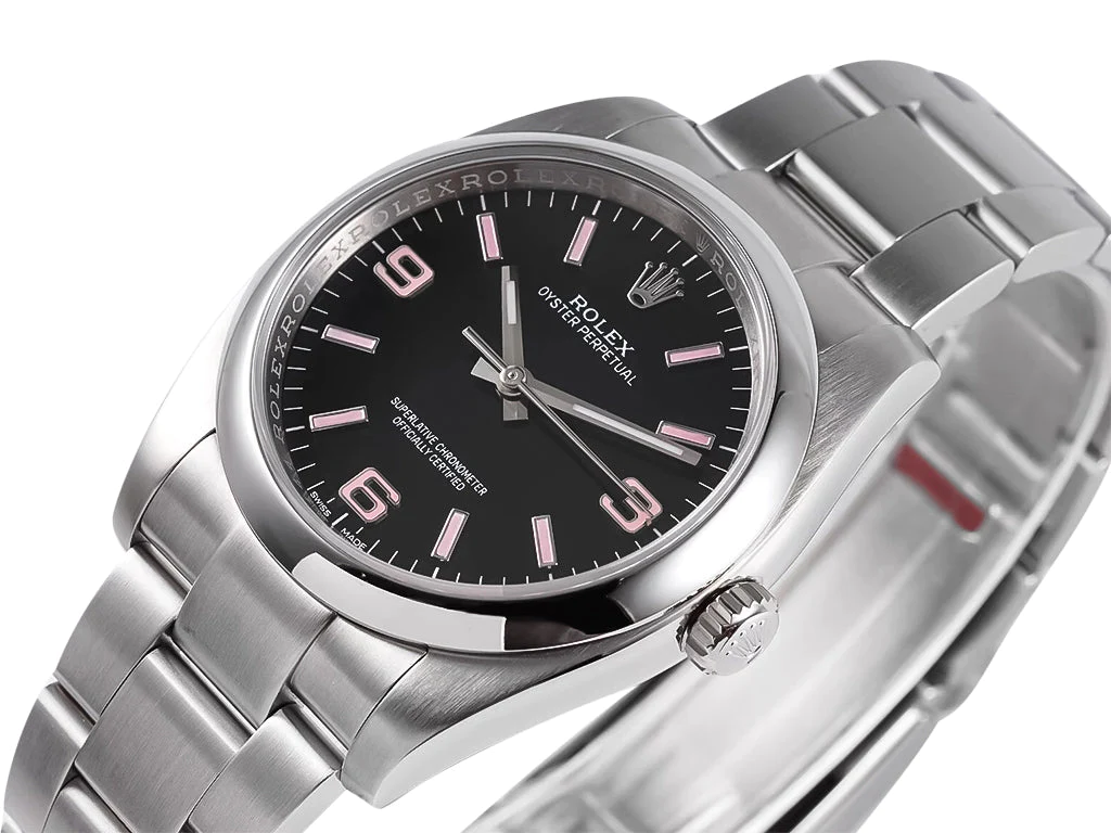 Oyster Perpetual 36 Stainless Steel with Black Dial and Pink Indices (Arabic numerals)