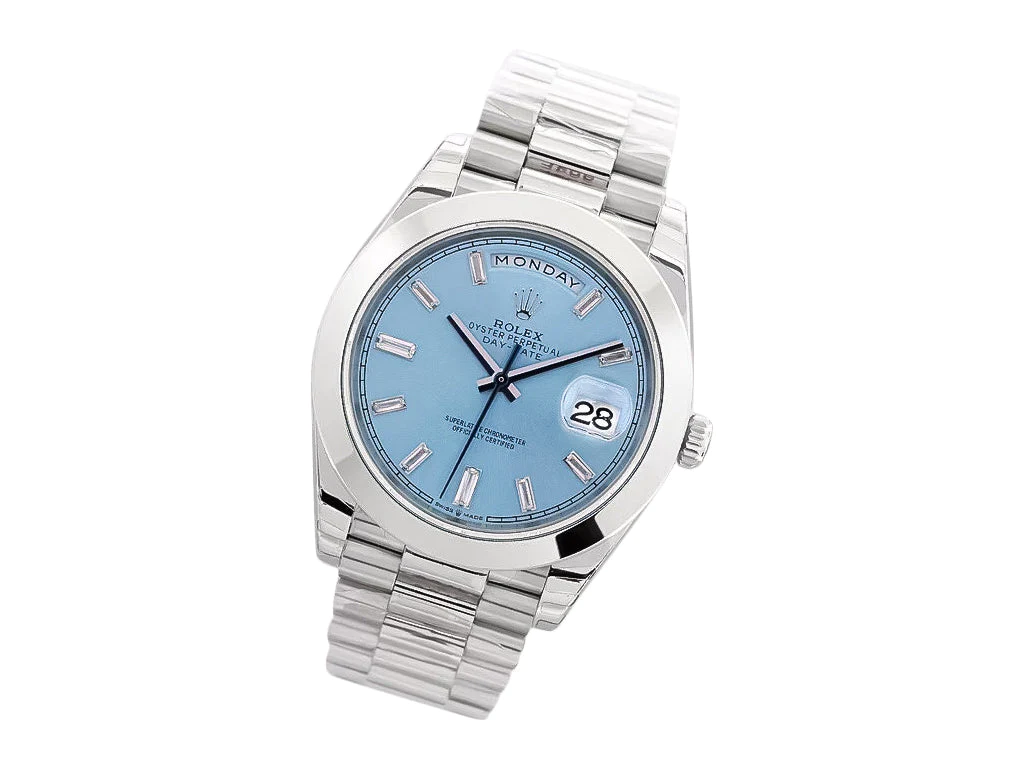 Day-Date 40 Platinum 'President' with Ice Blue Diamond Dial and Smooth Bezel